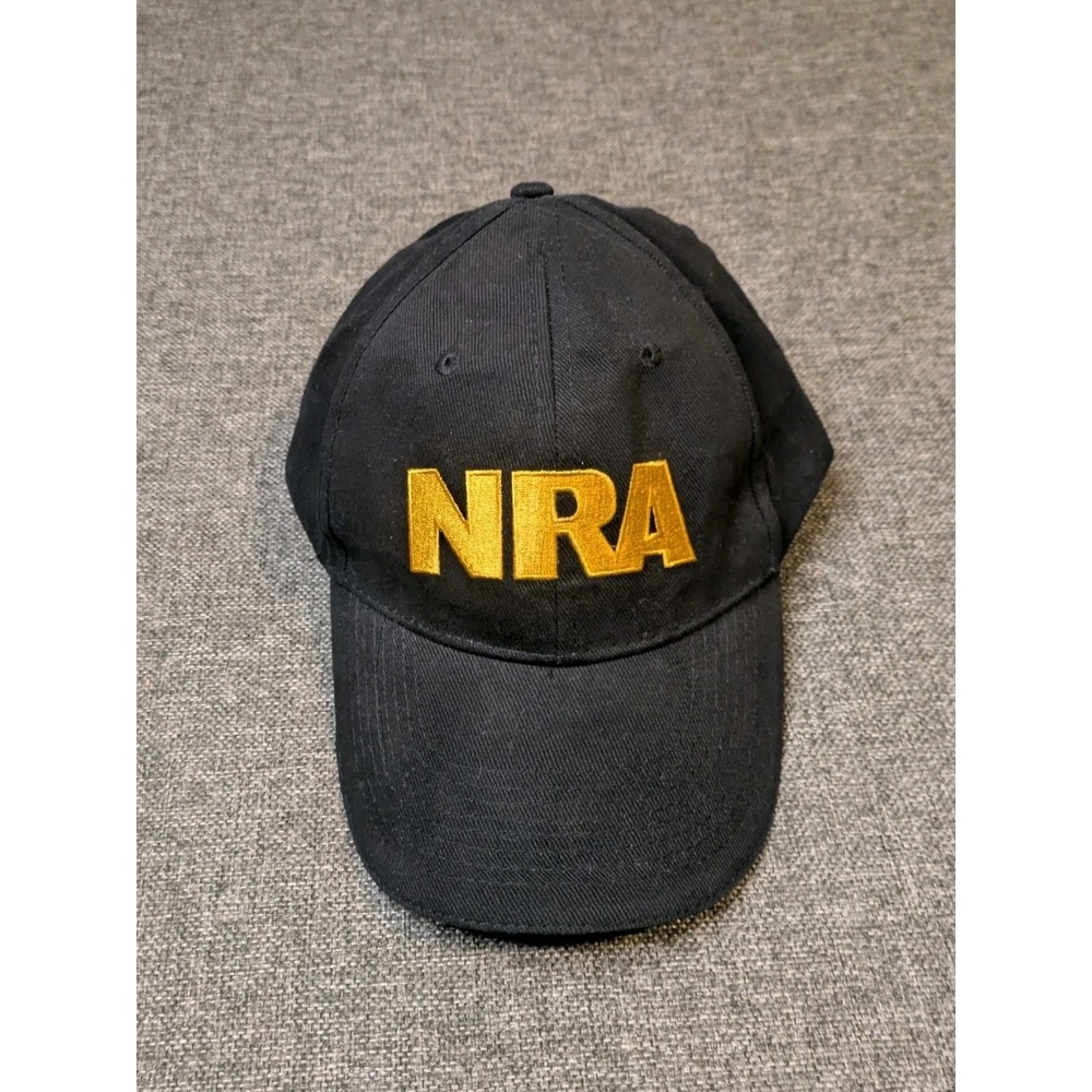 NRA Hat National Rifle Association Hat Spellout Logo Strapback Black Cap USA